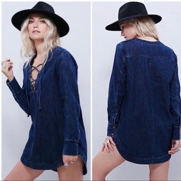 Free People Tops - 13. FREE PEOPLE Neapolitan Dreams Denim Tunic Long Sleeve Size Small